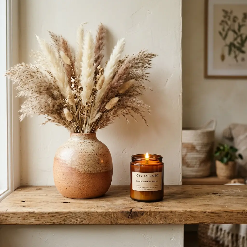 Ceramic vase and candle